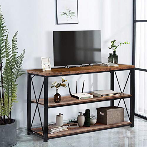 charaHOME 47" Sofa Table with Storage,3-Tier Industrial Console Entryway/Hallway charaHOME 47" Sofa Table with Storage,3-Tier Industrial Console Entryway/Hallway Table Console TV Cabinet for Living Room, Open Bookshelf,Brown.
