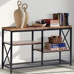 NSdirect Console Sofa Table,51" Rustic Console Table&TV Stand,Industrial 3-Tier Long Hallway/Entryway Table with Storage Open Bookshelf for Living Room Bedroom Entryway,Brown Oak