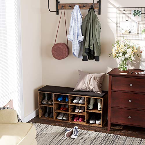 VASAGLE Cubbie Shoe Cabinet Storage Bench with Cushion VASAGLE Cubbie Shoe Cabinet Storage Bench with Cushion, Adjustable Shelves, Holds up to 440lb, Rustic Brown ULHS10BX.