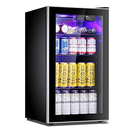 Antarctic Star Beverage Refrigerator Cooler - 100 Can Mini Fridge Glass Door for Soda Beer or Wine – Glass Door Small Drink Dispenser Machine Adjustable Clear Front for Home, Office or Bar, 3.2cu.ft.