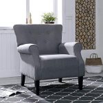 LOKATSE HOME Accent Arm Chair Mid Century Upholstered Single Sofa Modern Comfortable Furniture Pine Wood legs for Living Room, Club, Bedroom, Grey