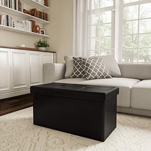 Lavish Home Large Foldable Storage Bench Ottoman Lavish Home Large Foldable Storage Bench Ottoman – Tufted Faux Leather Cube Organizer Furniture for Home, Bedroom, Living Room, Dorm or RV (Black).