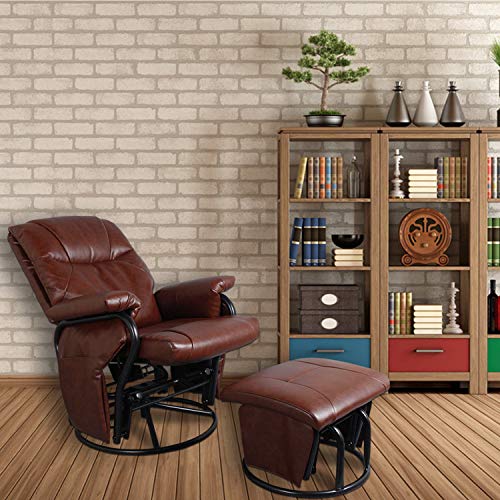 Recliner Chair with Ottoman Living Room Chairs Recliner Chair with Ottoman Dwelling Room Chairs Fake Leather-based Glider Chair 360 Diploma Rotation Leisure and Leisure Furnishings (Purple-Brown).