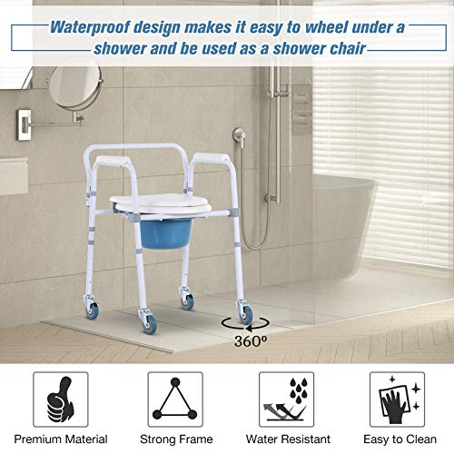 HomCom Personal Mobility Assist Bedside Commode Toilet Chair HomCom Personal Mobility Assist Bedside Commode Toilet Chair with 6-Level Adjustable Height &amp; Shower Accessibility.