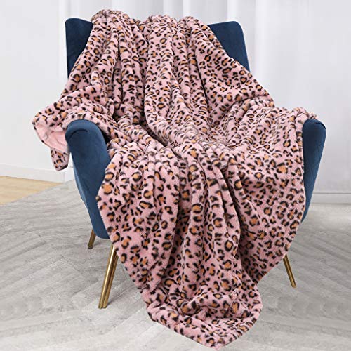 Bonzy Home Luxury Faux Fur Cheetah Throw Blanket, Super Soft Fuzzy Cozy Warm Fluffy Plush Hypoallergenic Reversible Blankets for Bed Couch Chair Fall Winter Spring Living Room (50 x 60) - Pink
