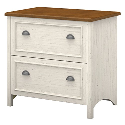 Bush Furniture Stanford 2 Drawer Lateral File Cabinet in Antique White and Tea Maple