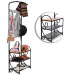 OMISHOME Elite Iron Frame Coat Shoe Bench - Shoe and Coat Rack Made from Iron and Durable Wood - Elegant and Stylish Design Bench in Matte Black - Hall Tree and Shoe Storage