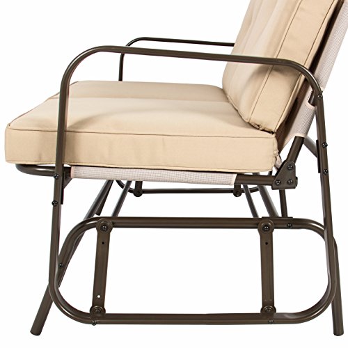 Best Choice Products 2-Person Outdoor Patio Glider Loveseat Rocking Chair Finest Alternative Merchandise 2-Individual Outside Patio Glider Loveseat Rocking Chair w/UV-Resistant Cushions - Beige.