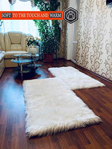 Premium Faux Sheepskin Fur Rug White - 2.3x5 feet Premium Fake Sheepskin Fur Rug White - 2.3x5 ft - Finest Additional Lengthy Shag Pile Carpet for Bed room Ground Couch - Delicate Fur Space Rug.