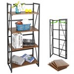 SUPER DEAL 4 Tier Folding Bookshelf Storage Shelves Foldable Stackable Bookcase Metal Frame Furniture Home Office