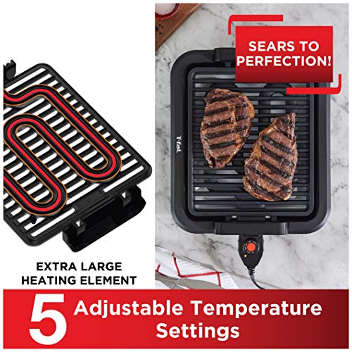 T-fal Compact Smokeless Indoor Sear Capability, Electric Grill T-fal TG403D52 Compact Smokeless Indoor Sear Functionality, Electrical Grill, Four Servings, Black.