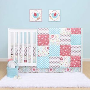 The Peanutshell Mila Floral Crib Bedding Set for Baby Girls | 3 Piece Nursery Set | Baby Quilt, Crib Sheet, and Dust Ruffle