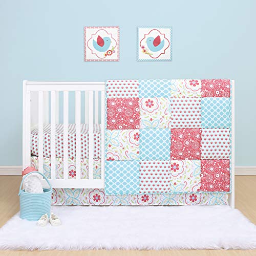 The Peanutshell Mila Floral Crib Bedding Set for Baby Girls | 3 Piece Nursery Set | Baby Quilt, Crib Sheet, and Dust Ruffle