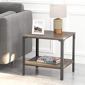 IRONCK End Tables Living Room, Side Table with Storage Shelf, Wood Look Accent Furniture with Metal Frame, Rustic Home Decor, Dark Brown