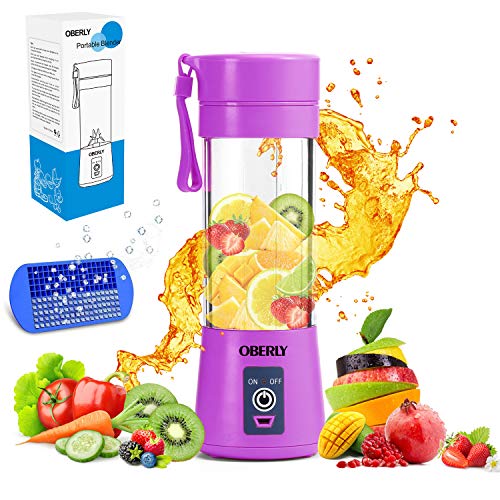Portable Blender, OBERLY Smoothie Juicer Cup - Six Blades in 3D, 13oz Fruit Mixing Machine with 2000mAh USB Rechargeable Batteries, Ice Tray, Detachable Cup (FDA, BPA Free)