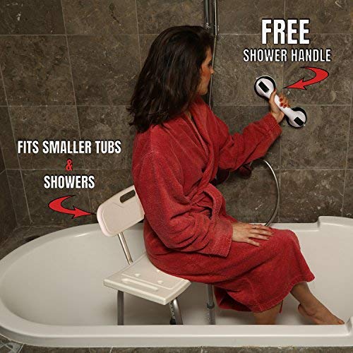 Dr. Maya Bath and Shower Chair Seat with Back (Adjustable) Dr. Maya Bath and Shower Chair Seat with Back (Adjustable) - Anti-Slip Bench Bathtub Stool for Elderly or Seniors (Bathroom Safety) - with Free Suction Assist Grab Bar.