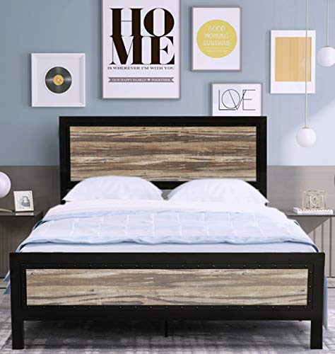 Amolife Full Size Bed Frame with Headboard/Platform Bed Metal Bed Frame/Strong Slat Support/No Box Spring Needed, Black