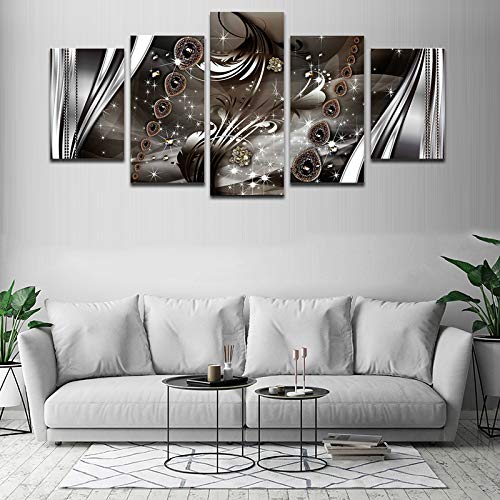 YHY ART Abstract Wall Art Black and Brown for Living Room YHY ART Summary Wall Artwork Black and Brown for Dwelling Room Decor Trendy Wealth and Luxurious Jewellery Canvas Paintings Print Framed Portray 5 Items House Decor(W40'' x H20'').