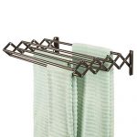 mDesign Metal Wall Mount Accordion Expandable Retractable Clothes Air Drying Rack - 8 Bars for Hanging Garments - Great for Laundry Room, Bathroom, Utility Area - Compact Fold Away - Bronze
