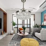 Healer 42 inch Crystal Ceiling Fan with Lights and Remote Control 3 Light Level, Modern Luxury Chandelier Fans Lighting with 3 Speeds and Retractable Blades for Dining/Living Room Bedroom