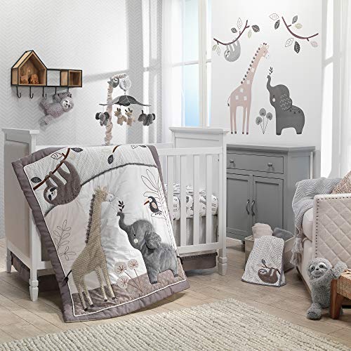 Lambs & Ivy Baby Jungle Animals 4-Piece Gray/White/Taupe Crib Bedding Set