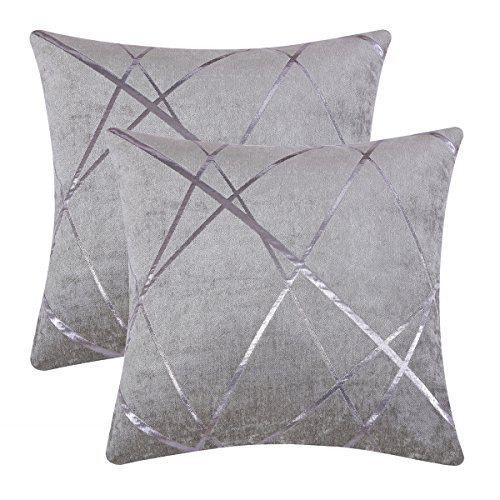 GIGIZAZA Decorative Couch Pillow Covers 16 x16,Sofa Chenille Thick Cushion Pillow Covers,Square Grey Luxury Pillows 2 Set
