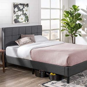Zinus Lottie Upholstered Square Stitched Platform Bed / Mattress Foundation / Easy Assembly / Strong Wood Slat Support, Full