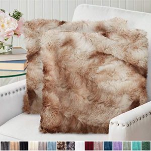 The Connecticut Home Company Original Faux Fur Pillowcases, Set of 2 Decorative Case Sets, Throw Pillow Covers, Luxury Soft Cases for Bedroom, Living Room, Couch, Sofa, Bed, 20x20 inch, Tie Dye Beige