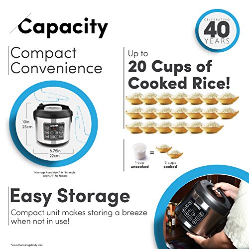Aroma Housewares 20 Cup Cooked (10 cup raw) Digital Rice Cooker Aroma Housewares 20 Cup Cooked (10 cup raw) Digital Rice Cooker, Sluggish Cooker, Meals Steamer, SS Exterior (ARC-150SB), Black.