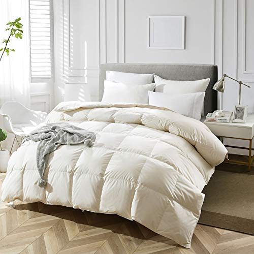 APSMILE Luxury Heavyweight Goose Down Comforter APSMILE Luxurious Heavyweight Goose Down Comforter for Winter Colder Climates/Sleeper- 100% Natural Cotton, 650FP Fluffy Thicker Cover Inserts (Beige White, King).