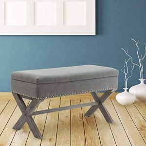 Fabric Storage Bedroom Bench Seat for End of Bed, Upholstered 36 inch Entryway Bench with X-Shaped Wood Legs for Living Room or Hallway, Gray
