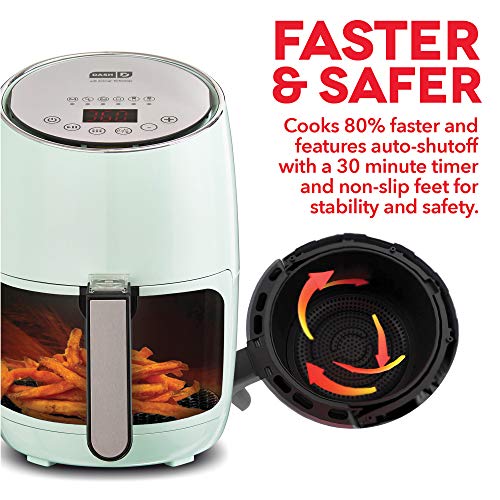 DASH Compact Electric Air Fryer + Oven Cooker with Digital Display DASH Compact Electrical Air Fryer + Oven Cooker with Digital Show, Temperature Management, Non Stick Fry Basket, Recipe Information + Auto Shut Off Characteristic, 1.6 L, as much as 2 QT, Aqua.