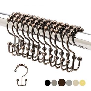 2lbDepot Shower Curtain Rings Hooks - Bronze Finish - Premium 18/8 Stainless Steel - Oil Rubbed Double Hooks with Easy Glide Rollers - Six Finishes Available - Set of 12 for Shower Rod