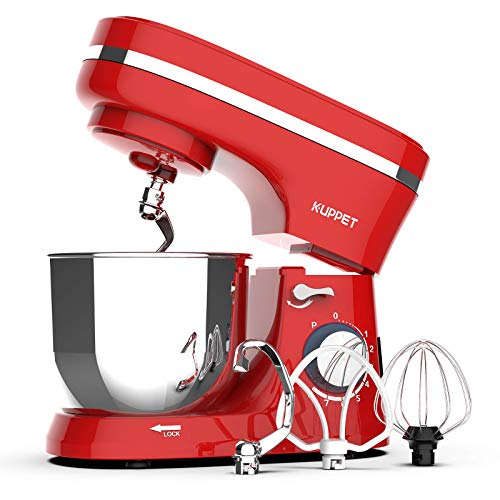 Kuppet Stand Mixers, 380W, 8-Speed Tilt-Head Electiric Food Stand Mixer with Dough Hook, Wire Whip & Beater, Pouring Shield, 4.7QT Stainless Steel Bowl. (Red)