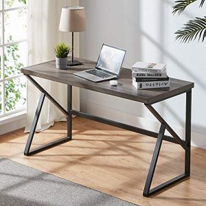 HSH Rustic Computer Desk, Metal and Wood Home Office Desk, Industrial Vintage Soho Study Writing Table, Gray 47 inch
