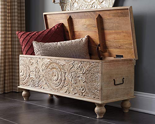 Signature Design by Ashley - Fossil Ridge Storage Bench Signature Design by Ashley - Fossil Ridge Storage Bench - Medallion Carvings - Antique White Finish.