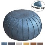 Thgonwid Unstuffed Handmade Suede Pouf Footstool Ottoman Faux Leather Poufs 23" x 14" -Round Floor Cushion Footstool for Living Room, Kids Room and Wedding (Grey Blue)