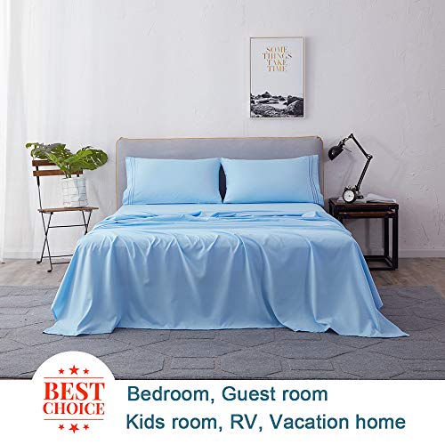 Shilucheng California King Size 6-Piece Bed Sheets Set Shilucheng California King Dimension 6-Piece Mattress Sheets Set Microfiber 1800 Thread Rely Percale 16 Inch Deep Pockets Tremendous Tender and Comforterble Wrinkle Fade and Hypoallergenic(California King,Lake Blue).
