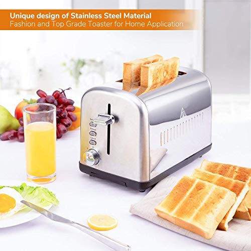 2 Slice Toaster, CUSINAID Extra Wide Slot Toasters 2 Slice 7 Brown Settings 2 Slice Toaster, CUSINAID Extra Wide Slot Toasters 2 Slice 7 Brown Settings and Removable Crumb Tray, Stainless Steel Toasters, Silver.