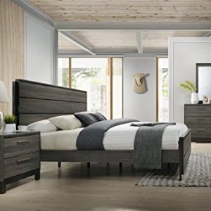 Roundhill Furniture Ioana 187 Antique Grey Finish Wood Bed Room Set, Queen Size Bed, Dresser, Mirror, Night Stand