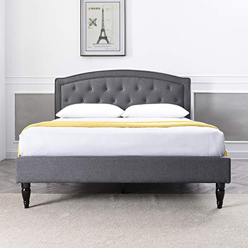 Classic Brands Wellesley Upholstered Platform Bed | Headboard and Metal Frame with Wood Slat Support, Queen, Grey