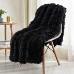 Noahas Shaggy Longfur Throw Blanket with Sherpa Warm Underside, Super Soft Cozy Large Plush Fuzzy Faux Fur Blanket, Lightweight and Washable Kids Girls Room Decorative Blanket, 50''x60'', Black