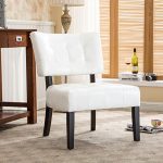 Roundhill Furniture Blended Leather Tufted Accent Chair with Oversized Seating, Ivory