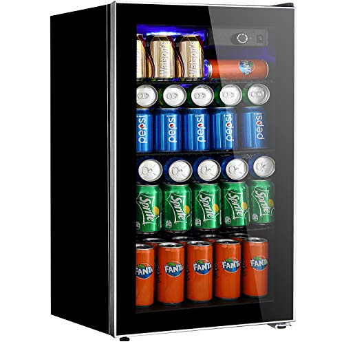 Beverage Refrigerator and Cooler - 3.2 Cu. Ft. Drink Fridge with Glass Door for Soda, Beer or Wine - Small Beverage Center with 3 Removable Shelves for Office/Man Cave/Basements/Home Bar 