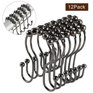 Goowin Shower Curtain Hooks 12PCS Shower Curtain Rings, Stainless Steel Roller Rust-Resistant Balance Sliding Anti-Drop Double Head Shower Hooks Rings for Bathroom Shower Rods Curtains (Bronze)