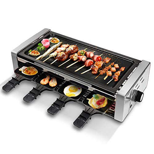 Electric Raclette Grill Outdoor and Indoor,Smokeless Grill with Removable Easy-to-Clean Nonstick Plate, Extra-Large Drip Tray, Cheese Raclette Table Grill