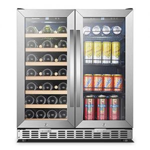 30 Inch Wide Sinoartizan Wine and Drink Fridge Cooler, 33 Bottles and 70 Cans