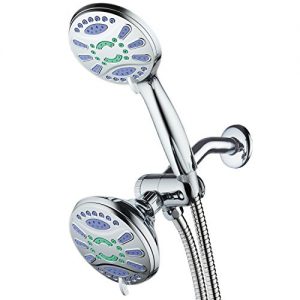 AquaStar Elite 3-in-1 High-Pressure 48-mode Spa Shower Head Combo with Microban Antimicrobial Anti-Clog Jets for More Power & Less Cleaning! Extra-Long 5 ft. Stainless Steel Hose. All Chrome Finish