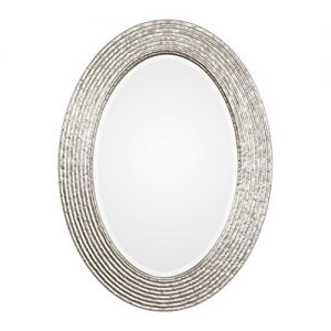 MY SWANKY HOME Elegant Silver Ribbed Organic Style Wall Mirror | Oval Twig Reeded Vanity Modern