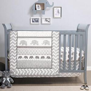 Elephant Walk 4-Piece Jungle Geometric Chevron Grey Neutral Baby Crib Bedding Set by Belle